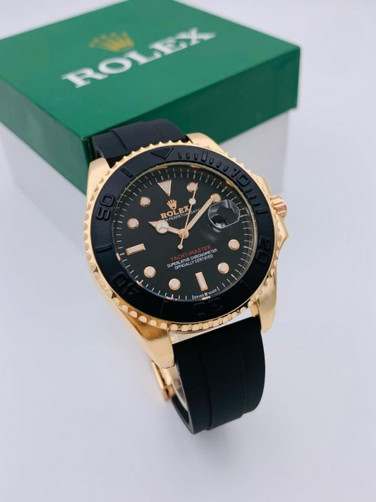 Rolex Stylish Watch for Men Adjustable Rubber Strap | Heavy Master Lock ( Golden )
