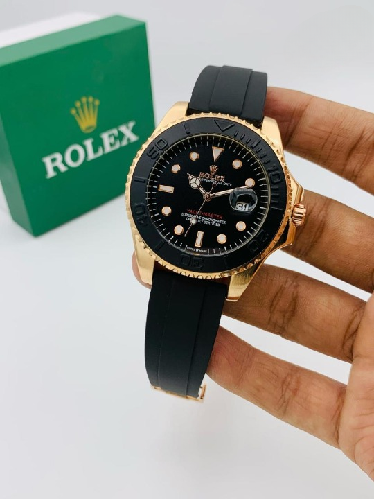 Rolex Stylish Watch for Men Adjustable Rubber Strap | Heavy Master Lock ( Golden )